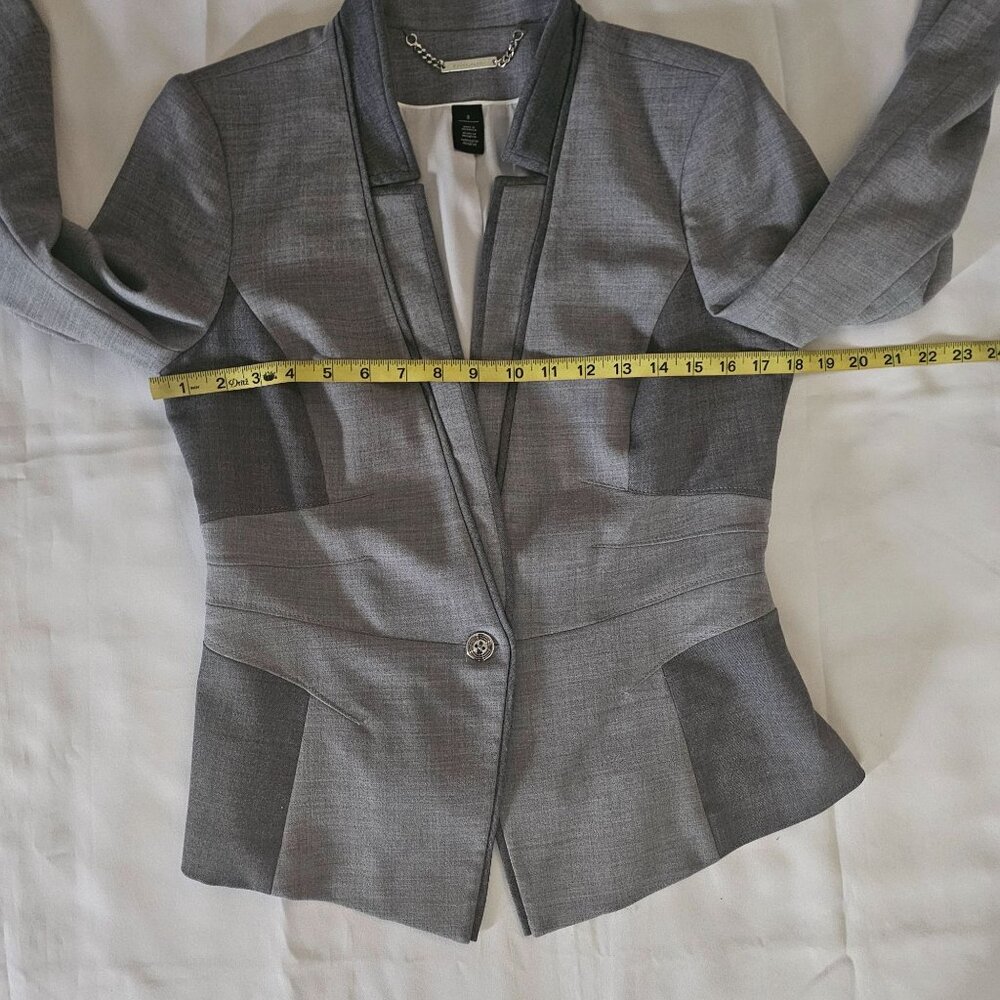 White House Black Market Women's Gray Wool Blend Contrast Panel Suit Jacket Sz 8 - Picture 6 of 14